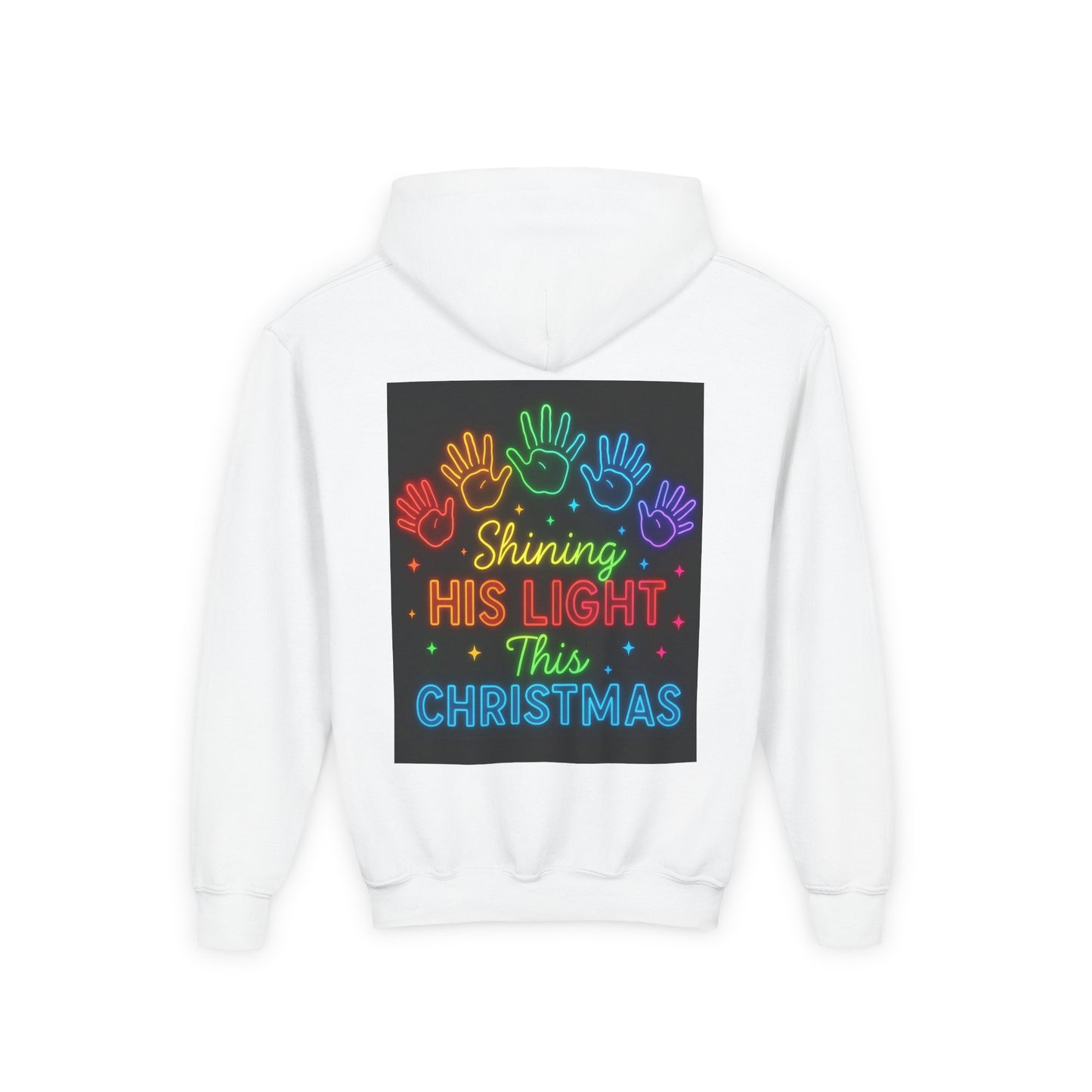 Youth Christmas Hoodie – "Tis the Season / Shining His Light This Christmas" Neon Design
