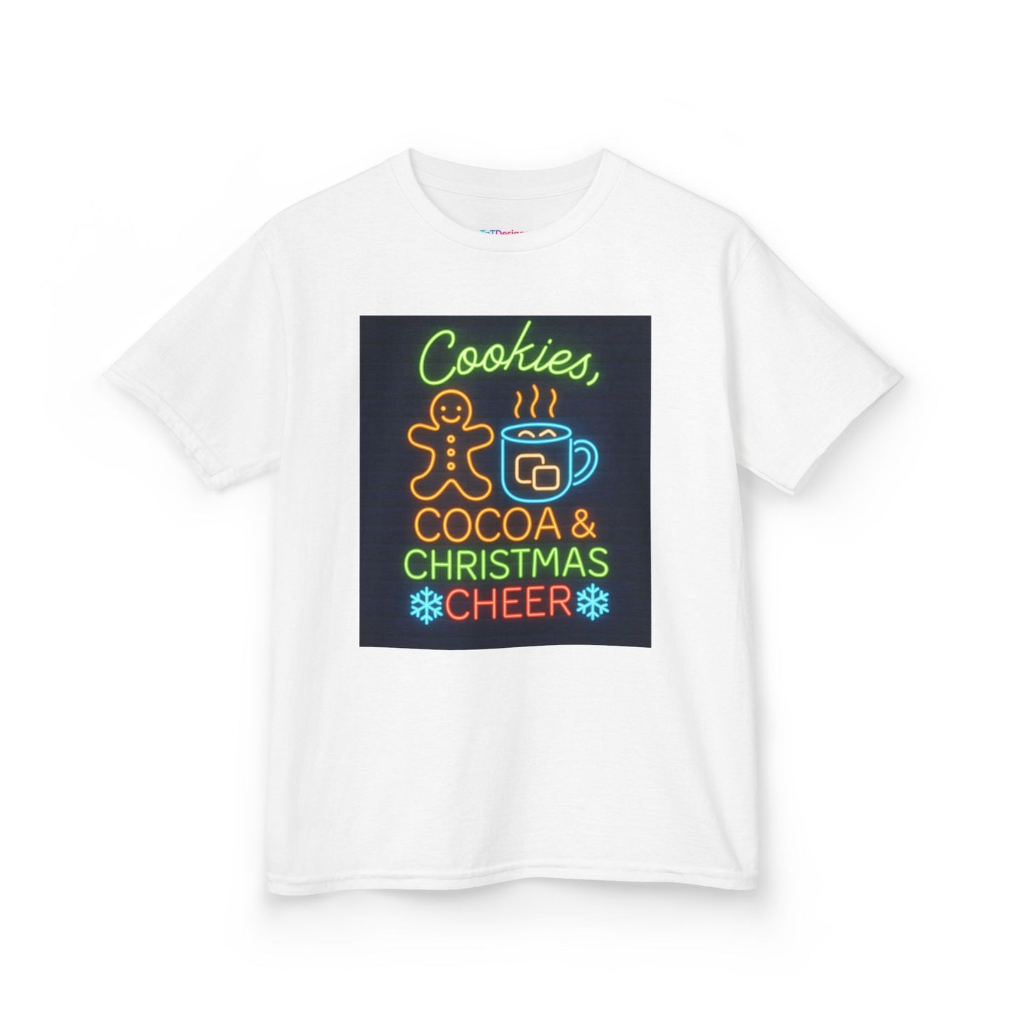Kids Christmas Tee - "Cookies, Cocoa & Christmas Cheer" Neon Holiday Shirt