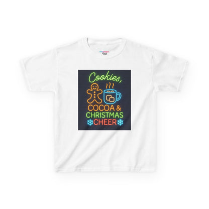 Kids Christmas Tee - "Cookies, Cocoa & Christmas Cheer" Neon Holiday Shirt
