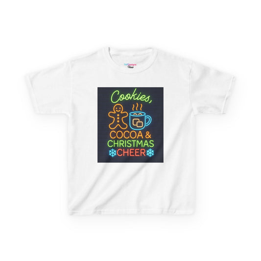 Kids Christmas Tee - "Cookies, Cocoa & Christmas Cheer" Neon Holiday Shirt