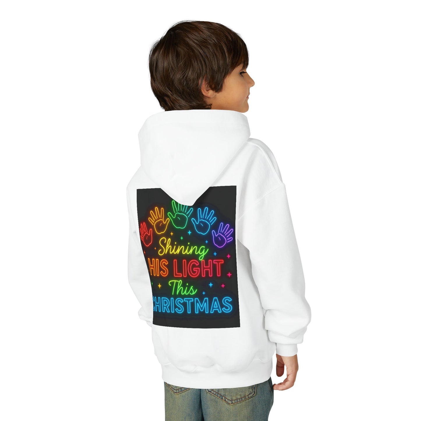 Youth Christmas Hoodie – "Tis the Season / Shining His Light This Christmas" Neon Design