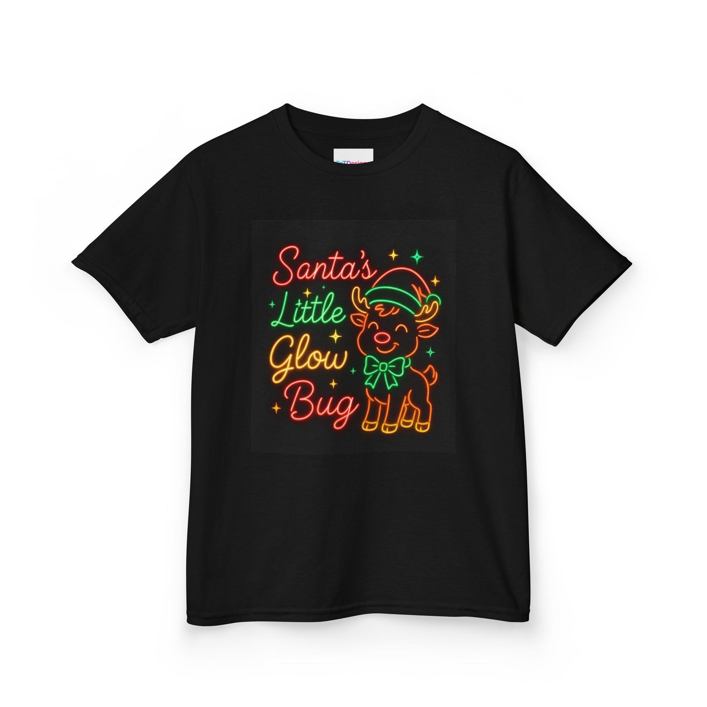 Kids T-Shirt — “Santa’s Little Glow Bug” Neon Reindeer Christmas Tee